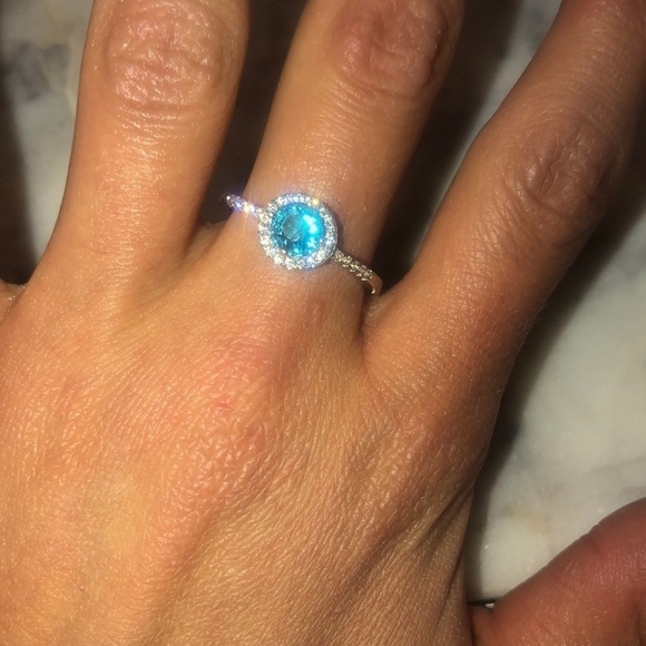 STERLING Silver Blue & White CZ Halo Engagement Statement Ring Sz 9.75 - Picture 7 of 12